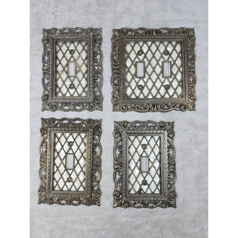 4 VTG 1976 American Tack & Howe Brass Switch Covers Faux Pearl 1 Double 3 Single